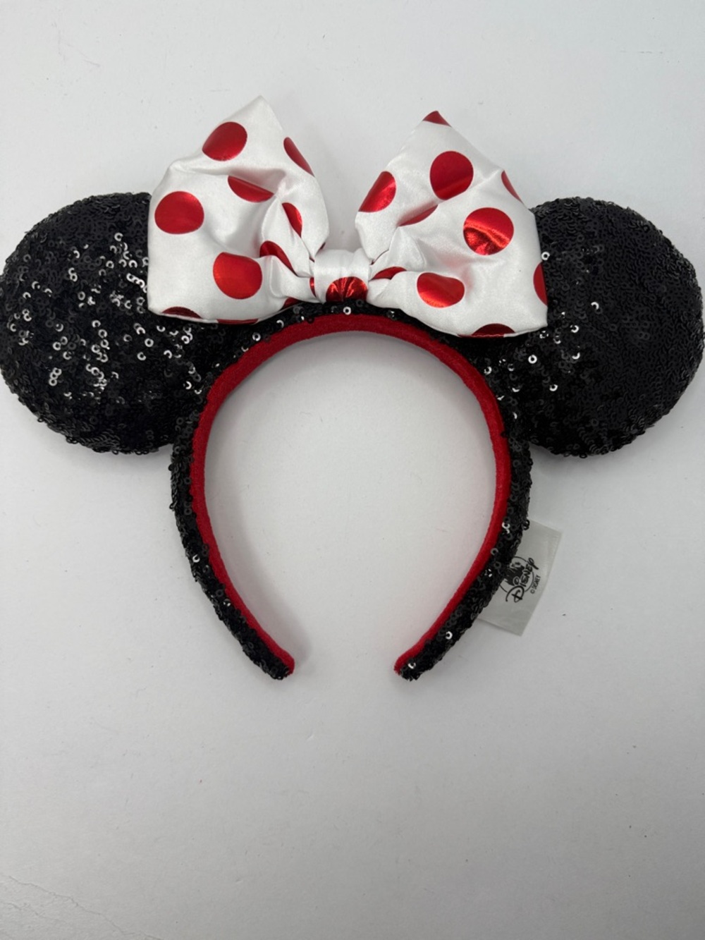 Disney Ears White W Red Polka Dots Bow